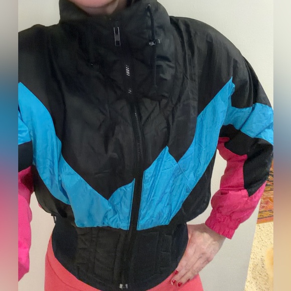 Skiwear Lift 7 crop cropped ski jacket puffer small s black pink vintage 90’s